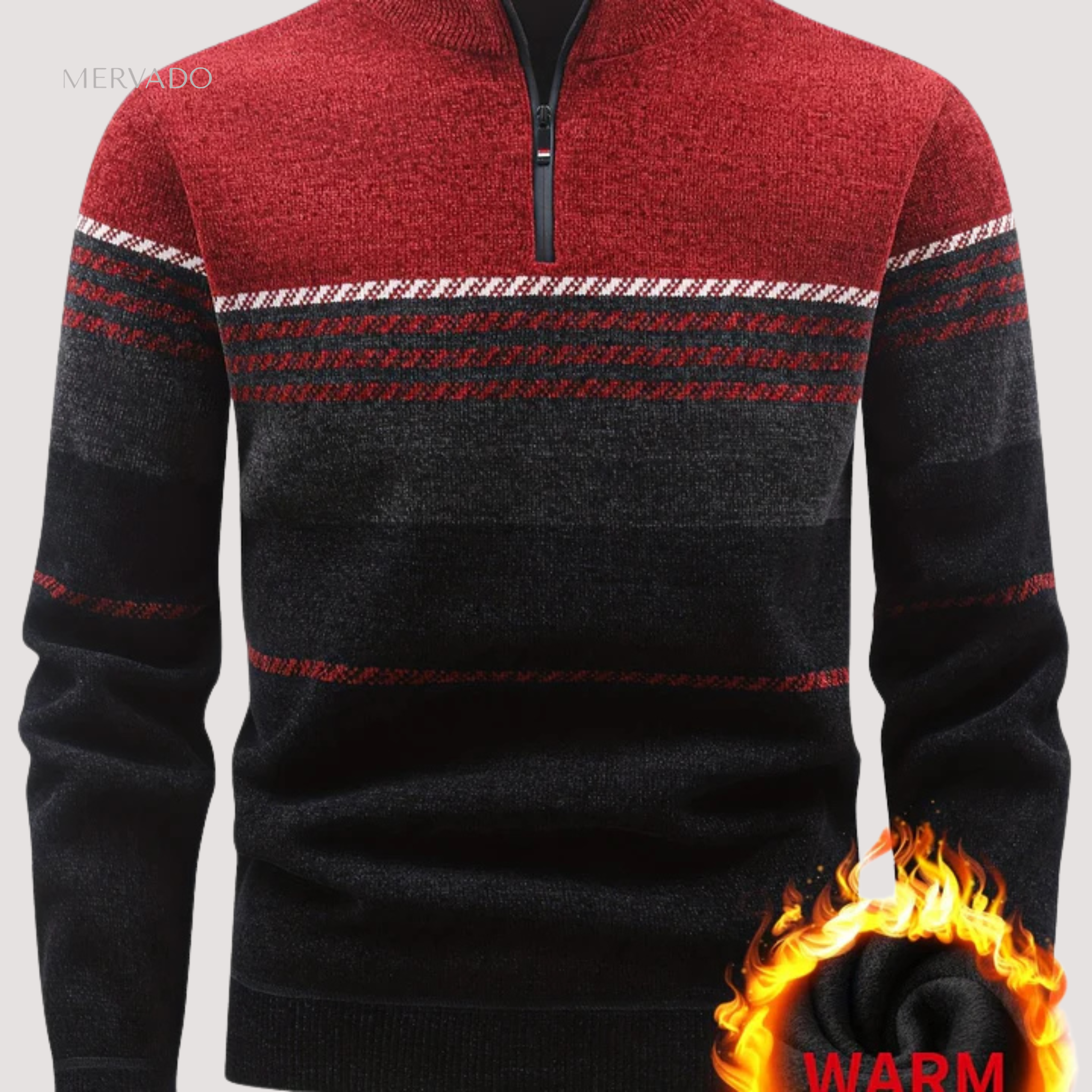 Fleecegevoerde trui met rits voor heren – warme kleurbloktrui voor een casual stijl