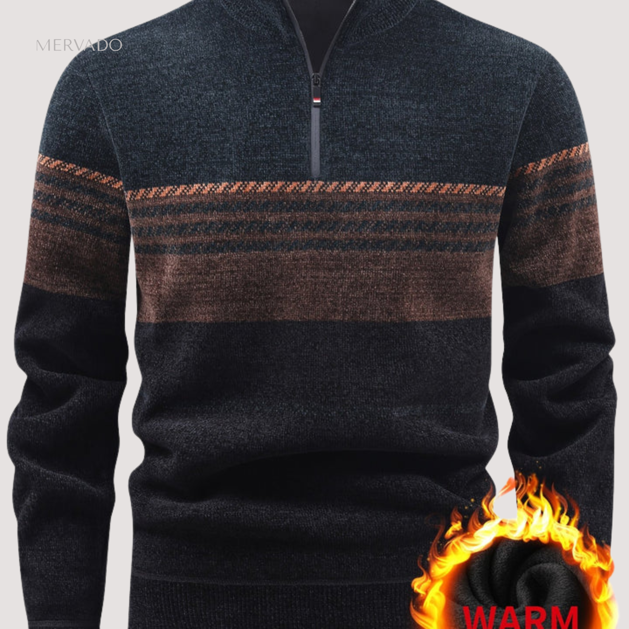 Fleecegevoerde trui met rits voor heren – warme kleurbloktrui voor een casual stijl