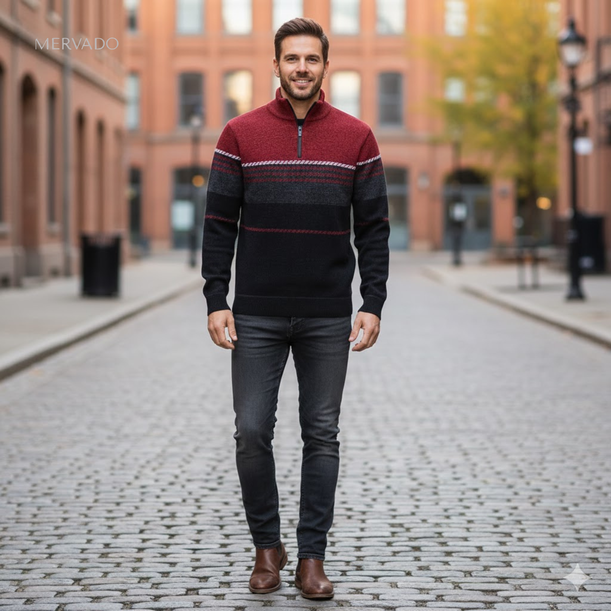 Fleecegevoerde trui met rits voor heren – warme kleurbloktrui voor een casual stijl