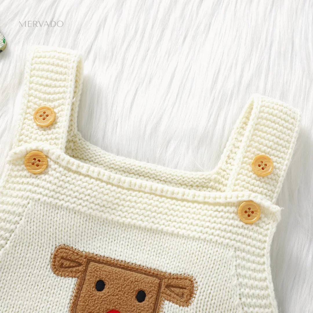 Feestelijke rendier baby romper - geborduurd gebreide mouwloze jumpsuit