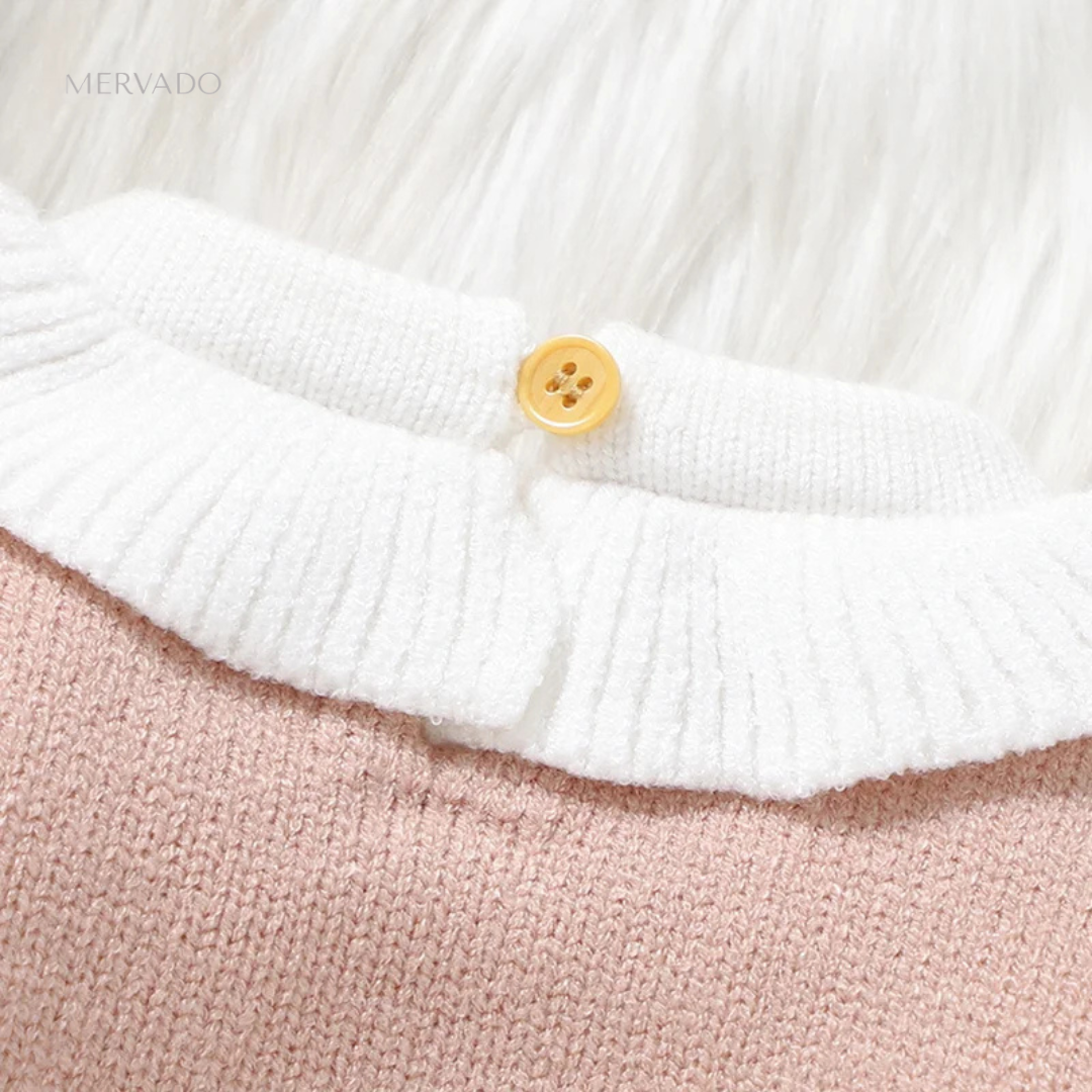 Babyromper met wafelpatroon – Roze jumpsuit met ruches en patchworkontwerp met kroon