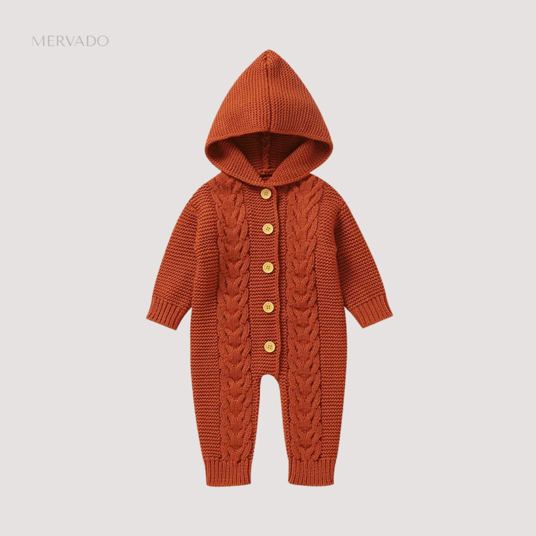 Gezellig gebreide baby romperset - zachte effen jumpsuit met bijpassende muts