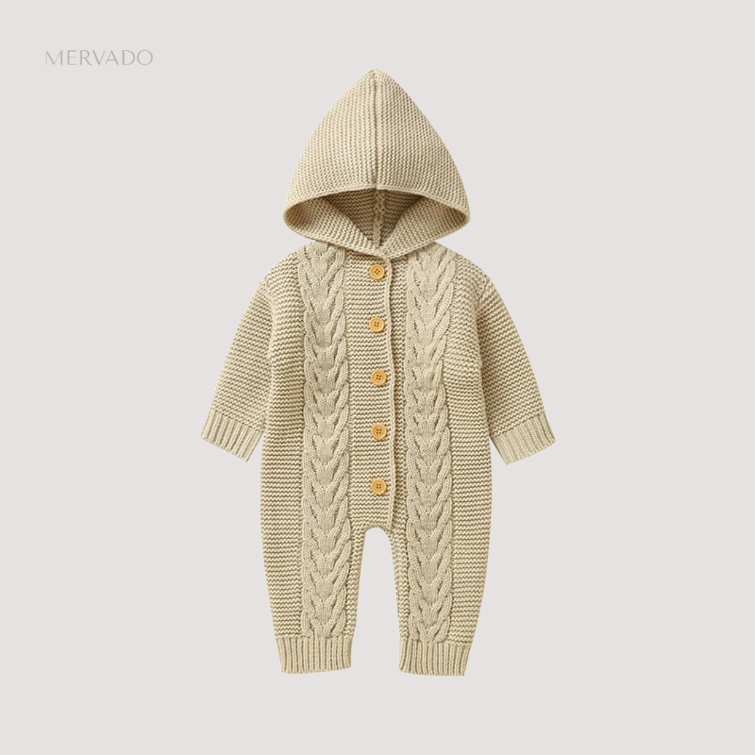 Gezellig gebreide baby romperset - zachte effen jumpsuit met bijpassende muts