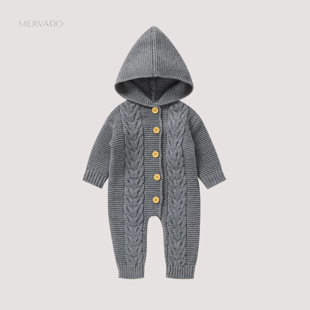 Gezellig gebreide baby romperset - zachte effen jumpsuit met bijpassende muts