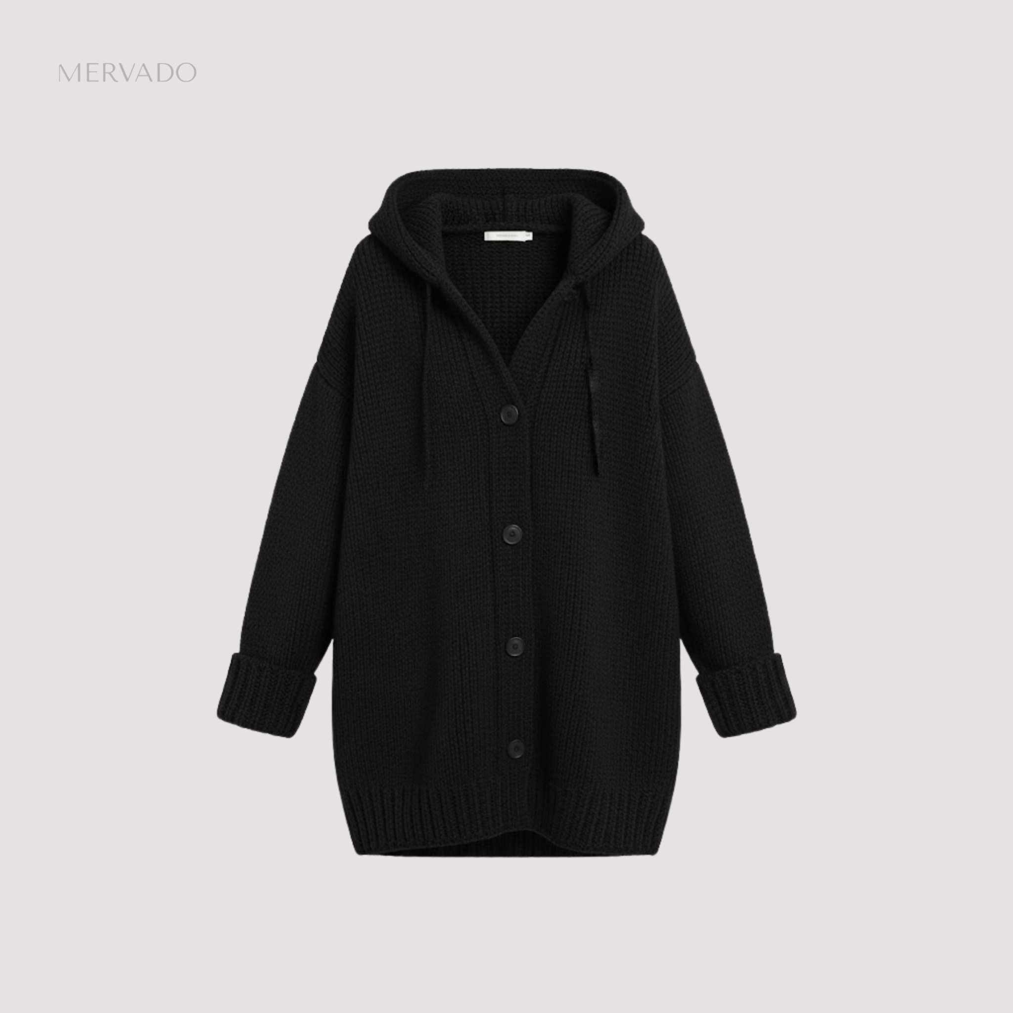 Dames gebreide cardigan met capuchon - warme wintertrui met knoopjes